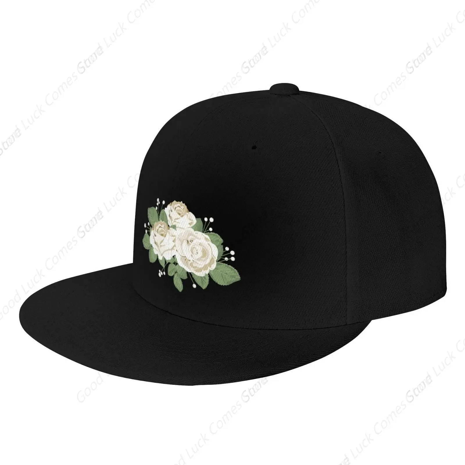 White Rose with Leaves and Berries Trucker Hat for Men Snapback Hats Baseball Cap Flat Brim Hats