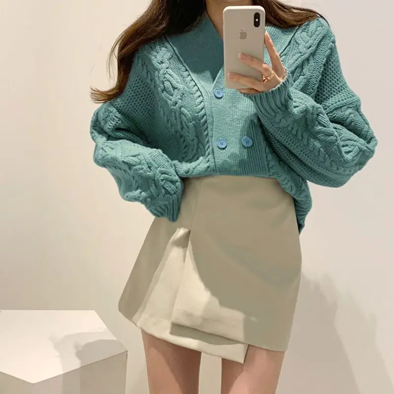 

Knitted Sweater Cardigan V Neck 2024 Women Female Vintage Knit Sweaters Long Sleeve Fashion Autumn Oversized Jumper Tops