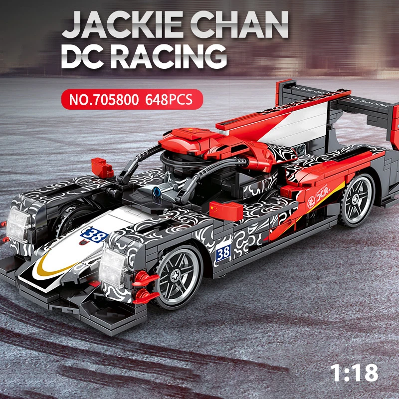 1:18 Technical Jackie Chan DC Racing Formula Car Building Blocks Champion Speed Vehicle Bricks Assemble Toys Gift For Kids Adult