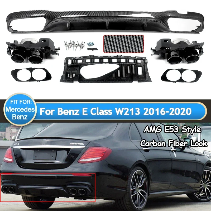 Rear Diffuser+Exhaust Tips For MERCEDES BENZ W213 E CLASS AMG-Line 2016-2020