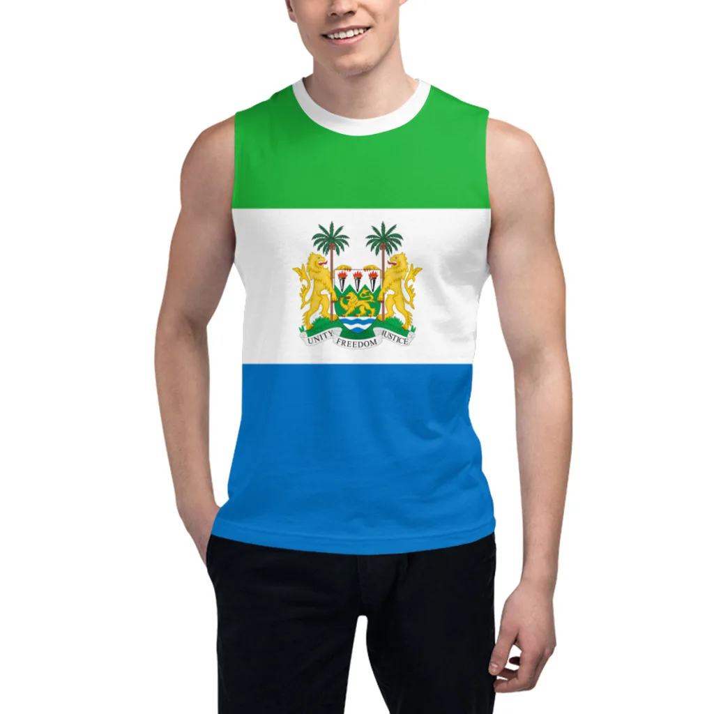 

Футболка без рукавов Sierra Leone Flag 3D Мужская футболка для мальчиков Тренажерные залы Майки для фитнеса Бегуны Баскетбольный тренировочный жилет