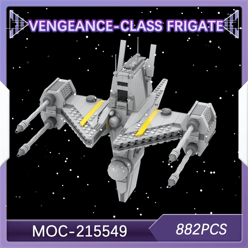 

882 шт., строительные блоки Star Battle Vengeance-Class Frigate, научно-фантастические фильмы, космические военные корабли, дирижабль, усовершенствованная модель, подарок MOC- 215549