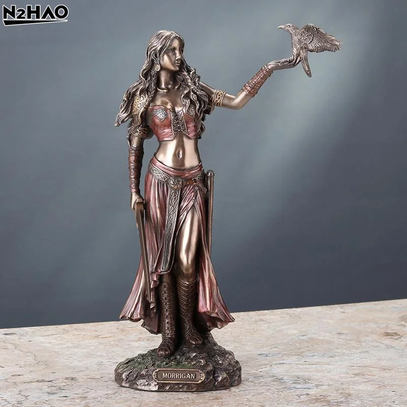 1PCS Resin High Quality Resin Statues Morrigan The Celtic Goddess Of Battle With Crow & Bronze Finish Statue For Home Decoration
