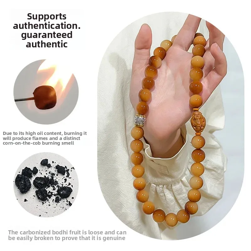 Natural Bodhi Seed Bracelet Charcoal Burned Olive Shell Double Wrap Mala Beads Prosperity Eight Directions Wrist Unisex Handmade view 3
