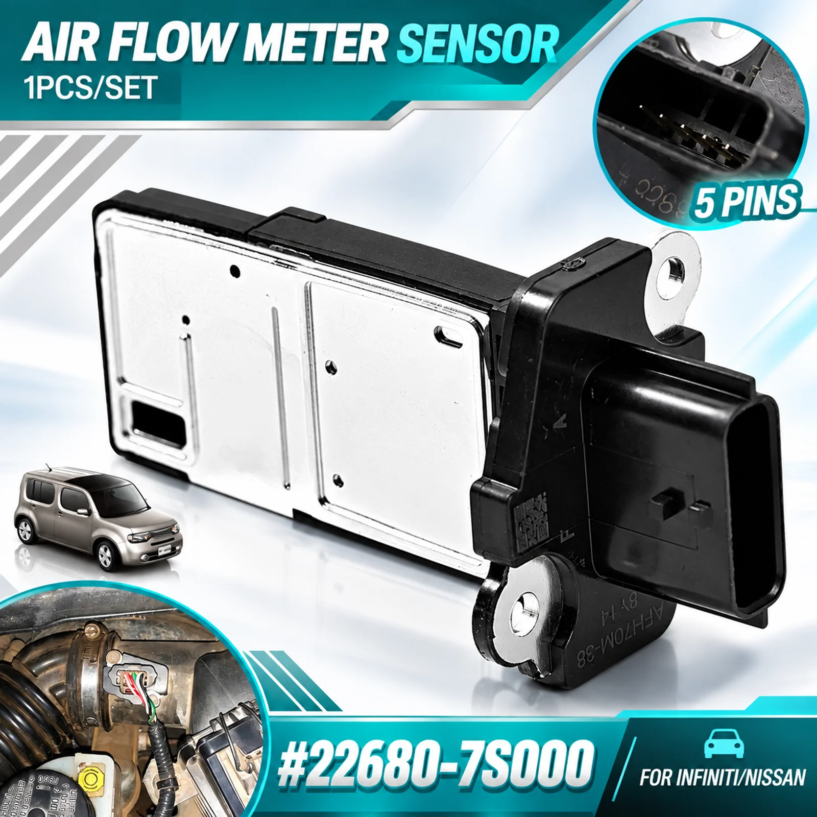 22680-7S000 MAF Mass Air Flow Sensor Meter for Nissan X-TRAIL CUBE NV200 NAVARA MURANO PATHFINDER MAXIMA AFH70M-38 22680-AW400