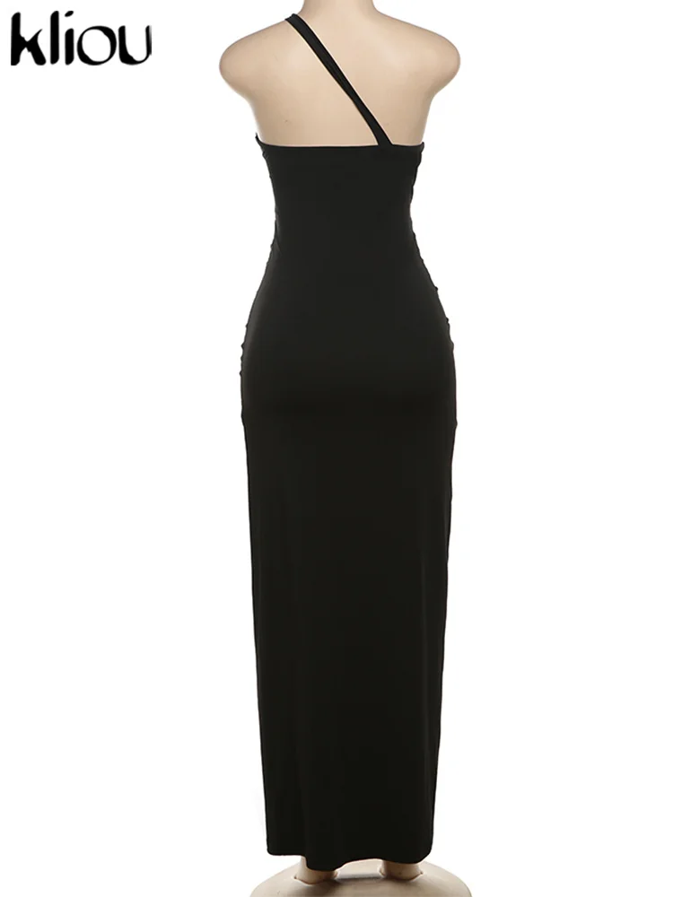 kliou Estate Donna a metà polpaccio High Street Abito in fibra di latte K24D47474 Ragazza Solido Collo singolo Cut-Out Slim Vestido Miss Elegante