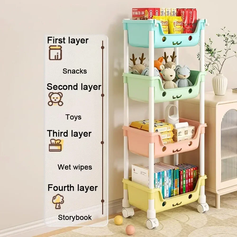 Trolley Rack Children's Toy Storage Racks Pulley Rotating Bookshelf Kitchen Storage Rack Household Mobile Trolleyarrange