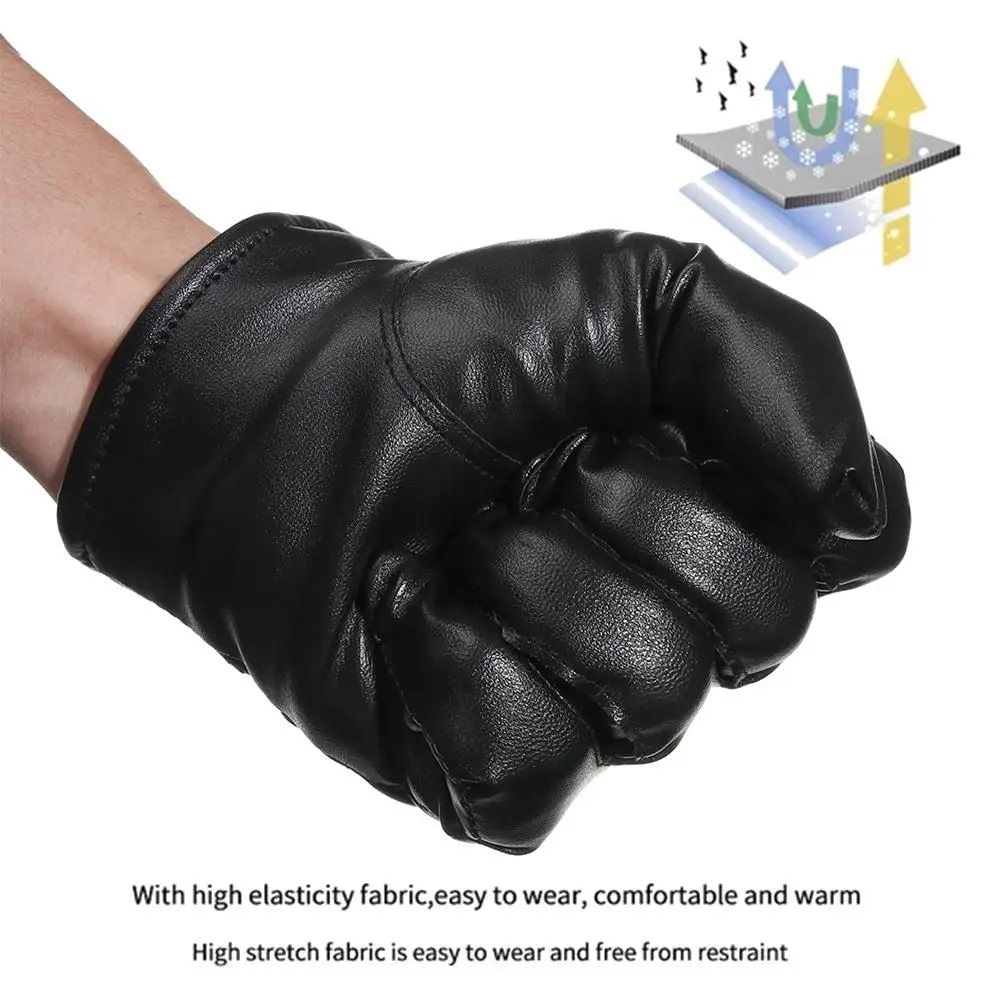 

Men Thermal Warm Leather Windproof Gloves Black Gloves Anti Slip Mittens Touchscreen