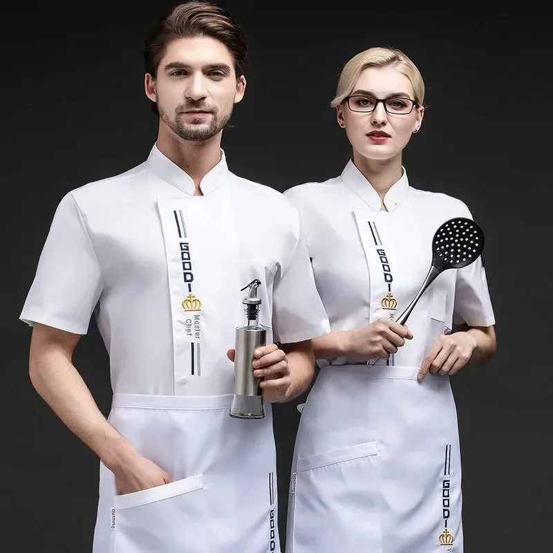 Uniforme de chef de cozinha, hotel, restaurante ocidental, jaqueta de cozinha, panela quente, serviços de alimentos, manga curta, padaria, catering, macacão de trabalho