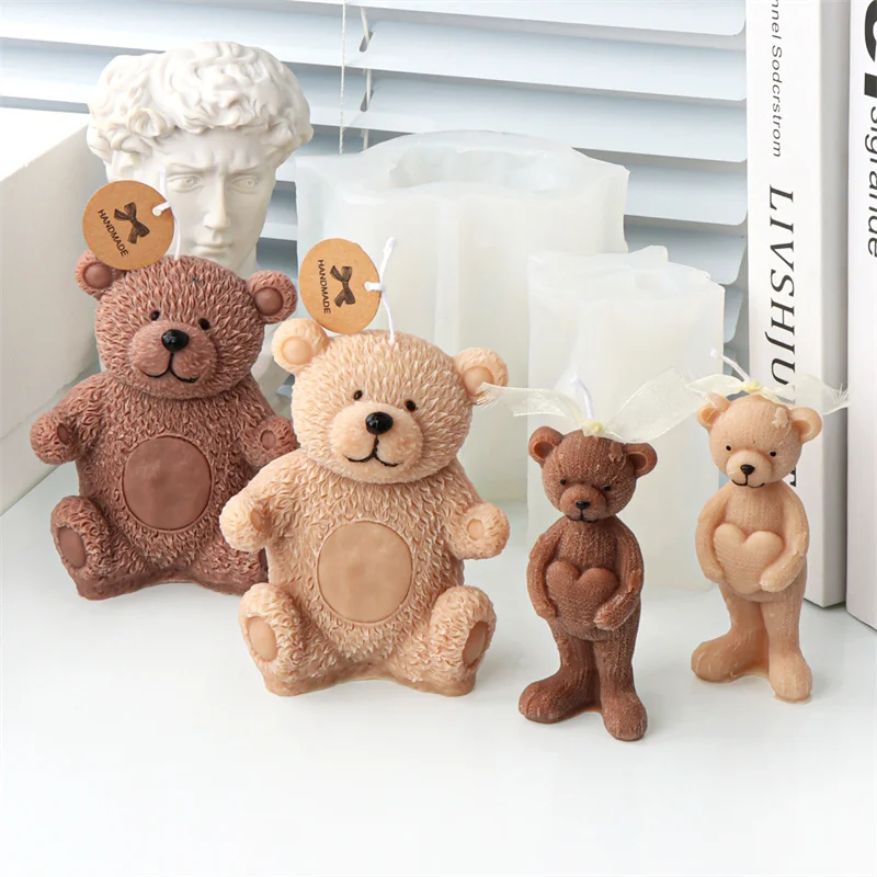 3D Cute Bear Silicone Candle Mold DIY   Cartoon Animal Bear Candle Silicone Mold  Resin Soap Cake Gifts Craft Home Decoration