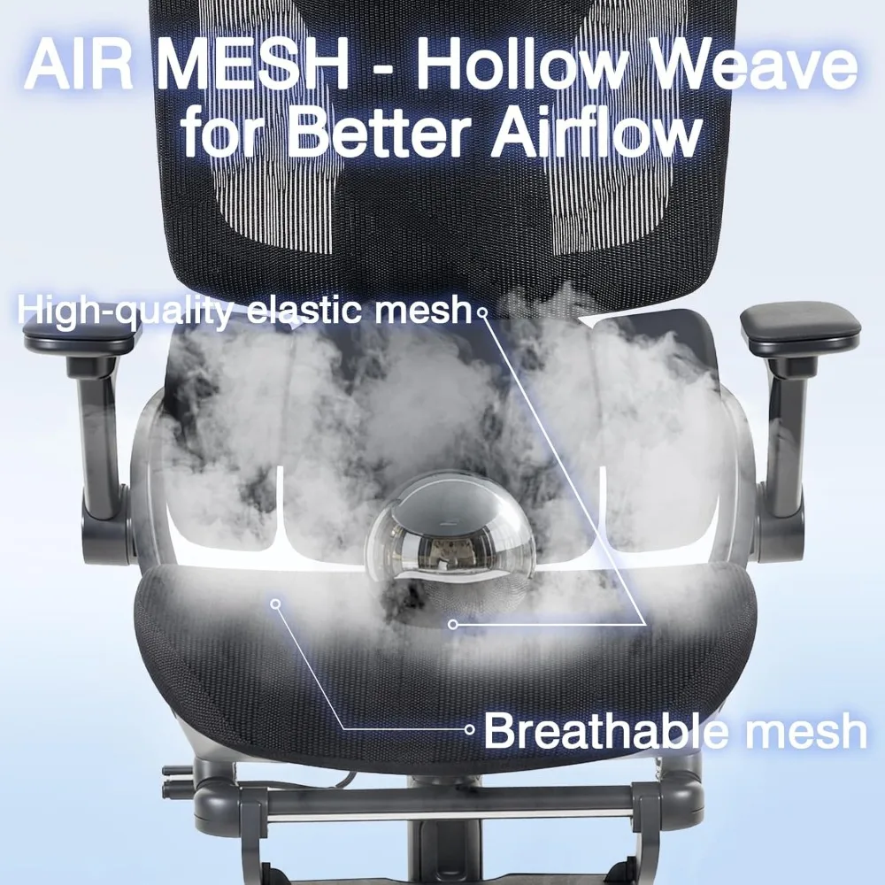 كرسي مكتب شبكي مريح مع مساند للذراعين 4D، كرسي مكتب عالي الظهر كراسي ألعاب الكمبيوتر مع مسند للقدمين، دينام 3 مناطق قابل للتعديل #4
