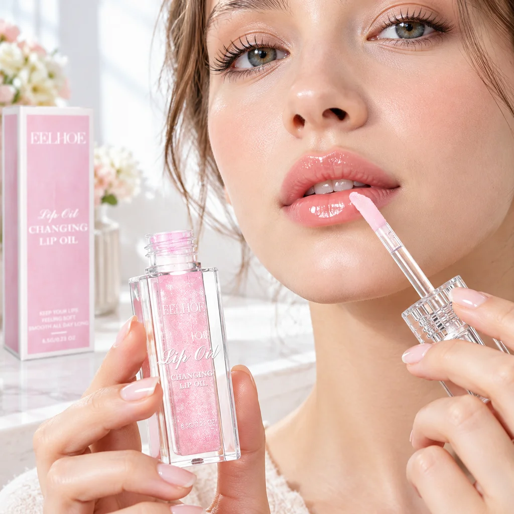 Nourishing Lip Oil Pink Magic Lip Gloss Botanical Lip Care Moisturizing Lip Balm Smooth Dry Lips Avocado oil Portable Mini Size