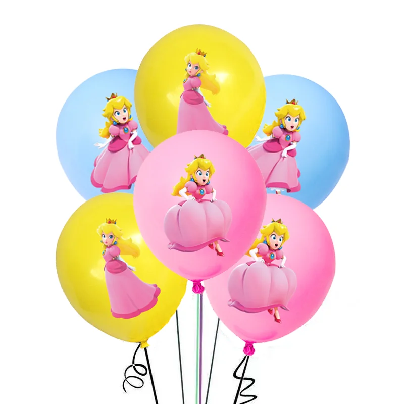 Cartoon Peach Princess Party Balloons Set, Balão de látex de hélio, Baby Shower, Decoração de aniversário, Kids Toy Gifts, 6pcs