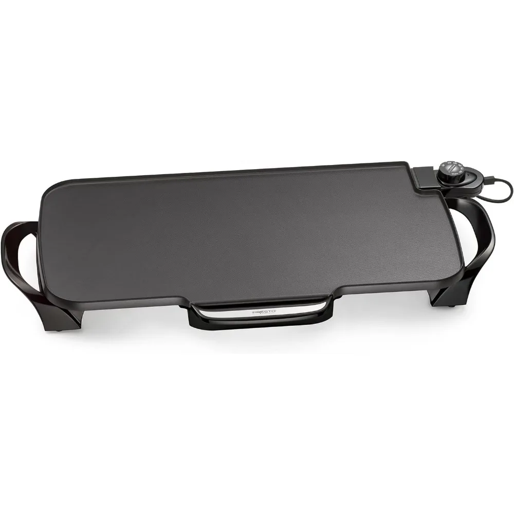 22-inch Electric Griddle With Removable Handles, Black,easy cleaning and compact storage,Slide-out drip tray removes