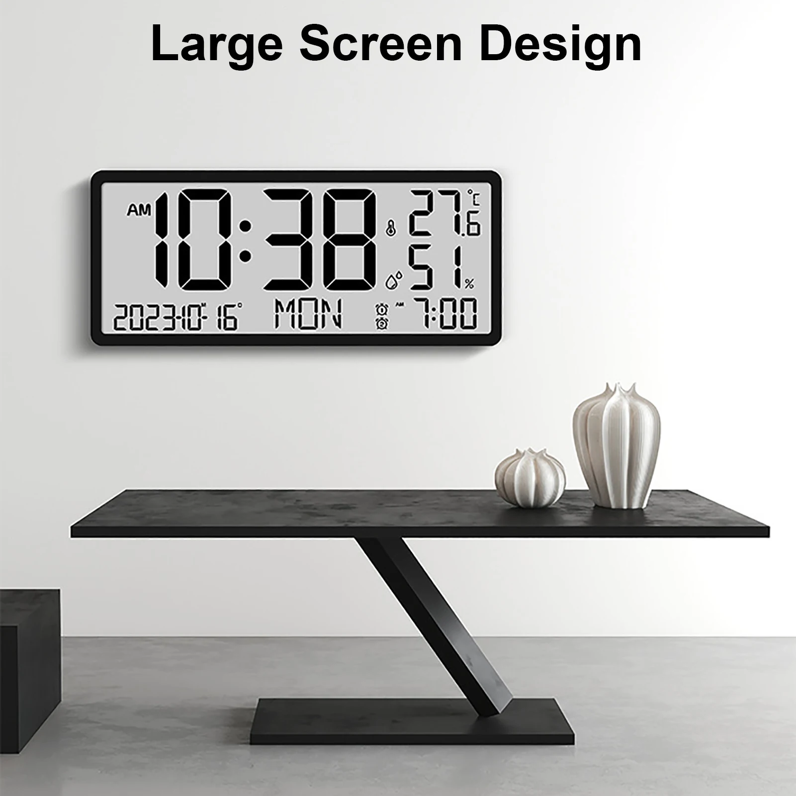 Large Digital Wall Clock Temp Humidity Date Week Display Table Clock Sitting And Hanging Dual Use Stylish Electronic Alarm Clock