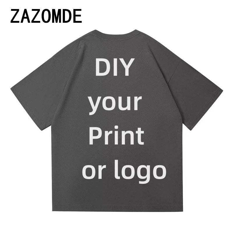 ZAZOMDE-Camiseta 100% de algodón para hombre y mujer, camisa personalizada con logotipo de diseño, de gran tamaño, parte delantera y trasera, a