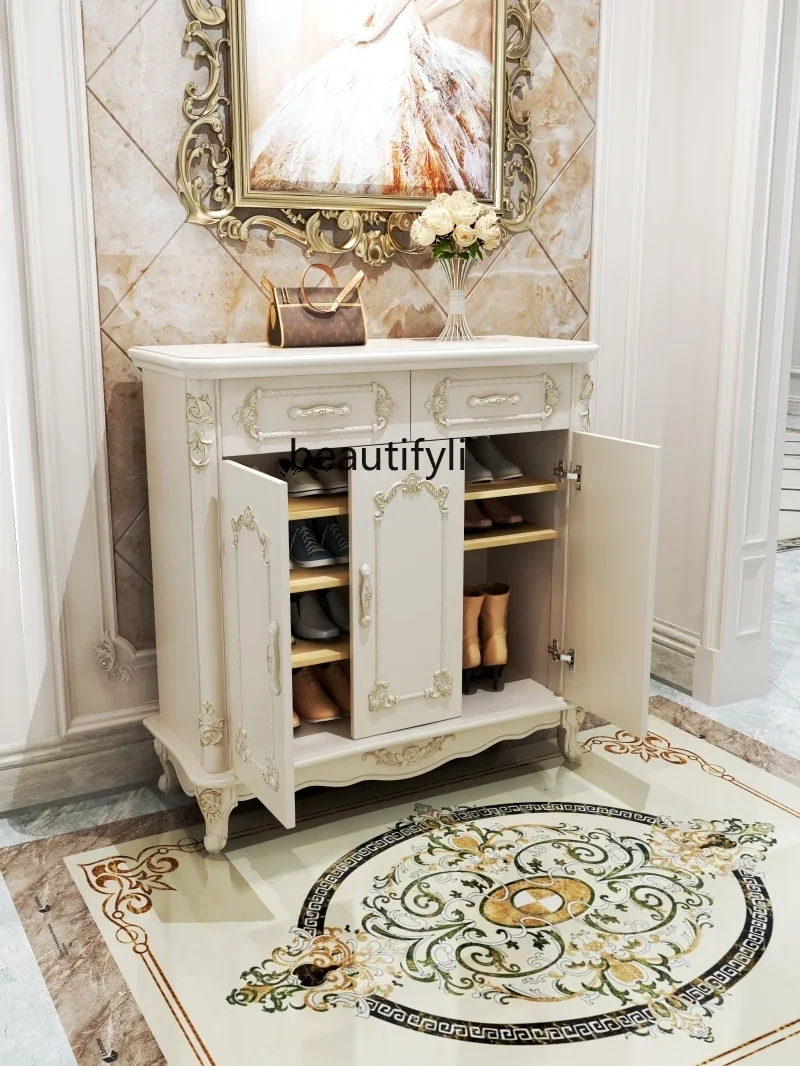 European-Style Shoe Cabinet Imitation Marble Home Doorway Large Capacity Solid Wood Multi-Layer Shoe  Living Room Entrance