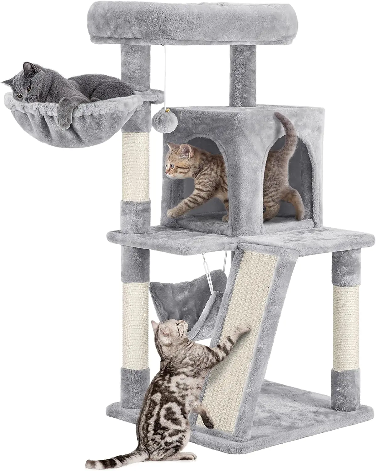 

Cat Tree with Scratching Board, Cat Condo, Oversized Soft Platform, Basket and Hammock, Cat Furniture, 40"