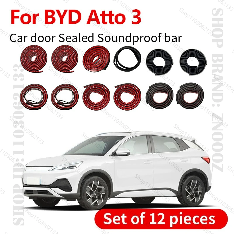 

2022-2025 For BYD Atto 3 Car Door Seal Strip Rubber Double Layer Sealing Protector Soundproof Seal Dustproof Seal Strip 12PCS
