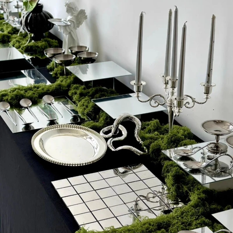 

Old money wind white green Korean sense of order silver dessert table display rack set