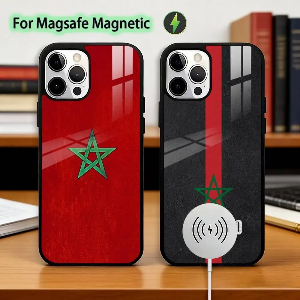 

Morocco F-Flag Phone Case For iPhone17,16,15,14,13,12,11 Plus,Pro Magnetic For Magsafe Wireless Charging