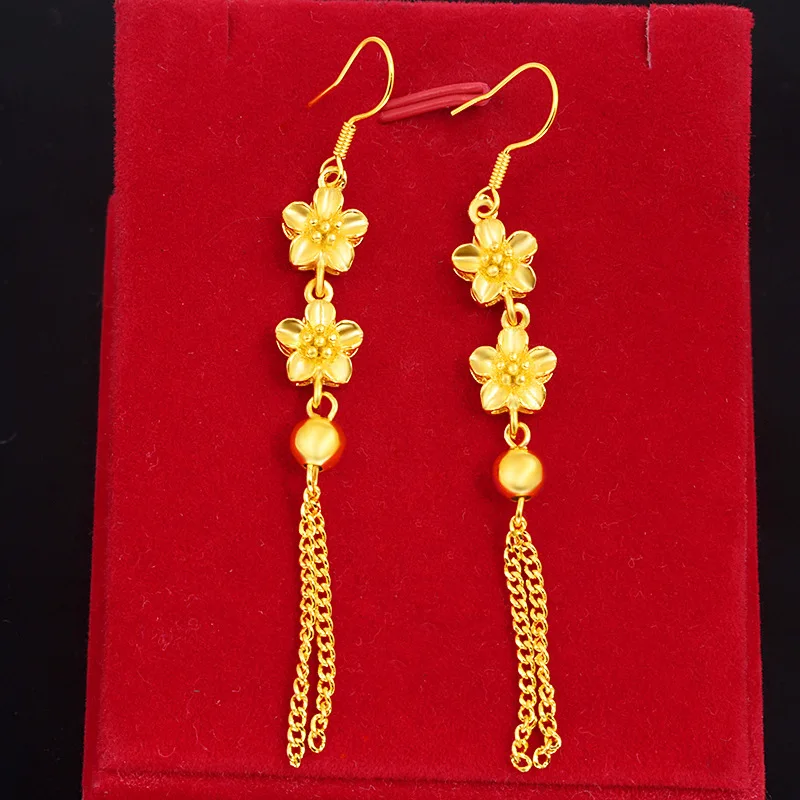 

Luxury 24K 9999 Pure Gold real gold Women's Long Fringe Earrings