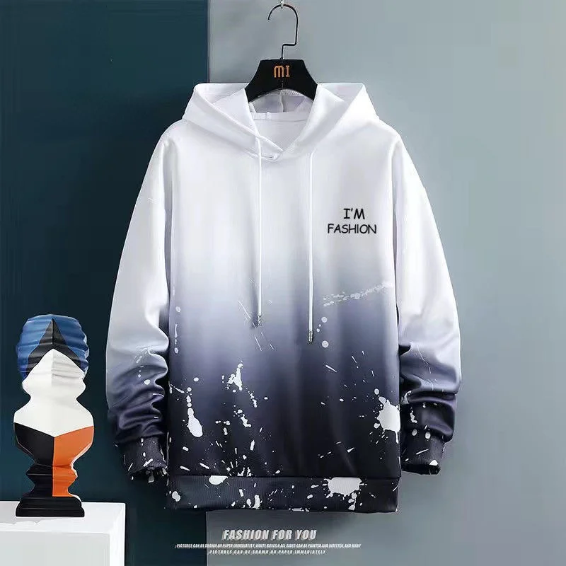 Felpa pullover di colore sfumato da uomo di moda sportiva quotidiana streetwear designer primavera e autunno abbigliamento da uomo top con cappuccio