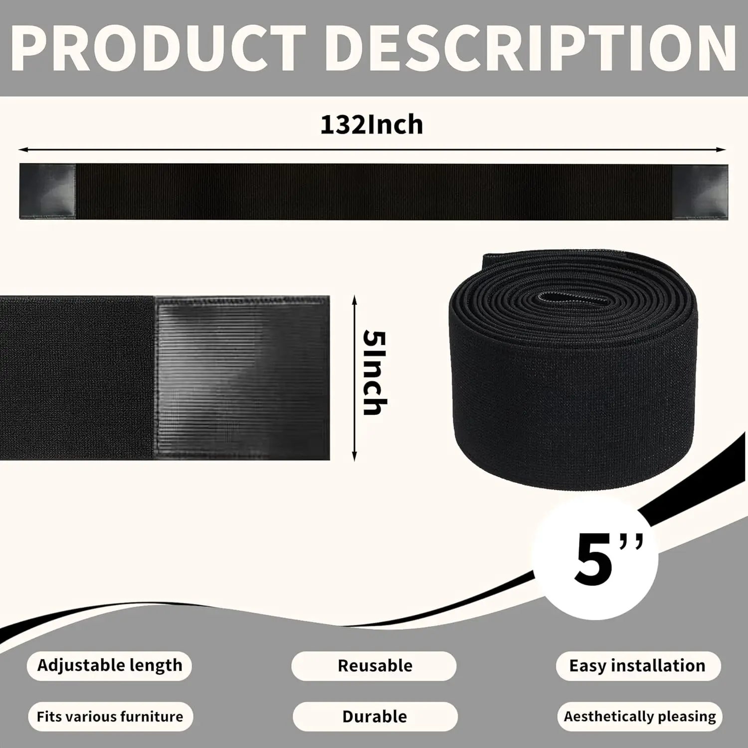 Couch Blocker, Adjustable Elastic Sofa Gap Strip Prevents Pets & Toys Under Furniture for Various Legs