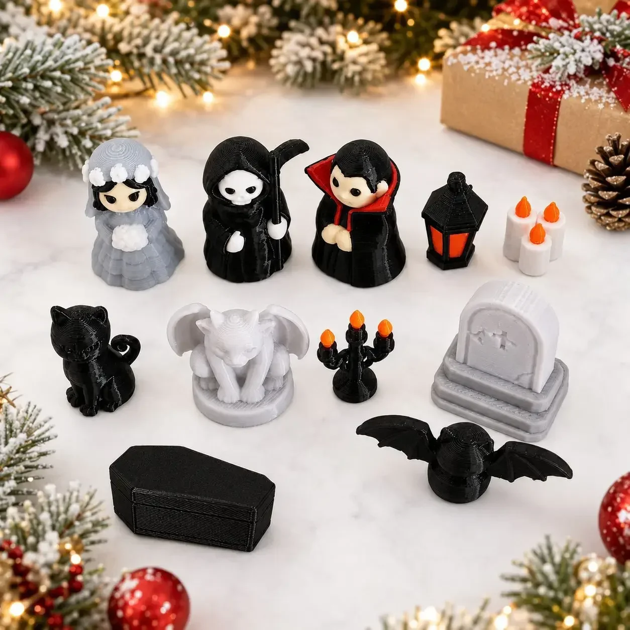 Cross-border new Halloween ghost bat doll cute DIY ornament 3D printing mini micro-landscape ornament