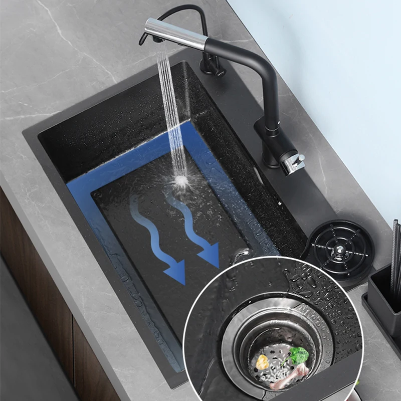 

Black Nano Stainless Steel Sink Undercounter Basin Kitchen Vegetable Basin Handmade Sink Large Single Sink