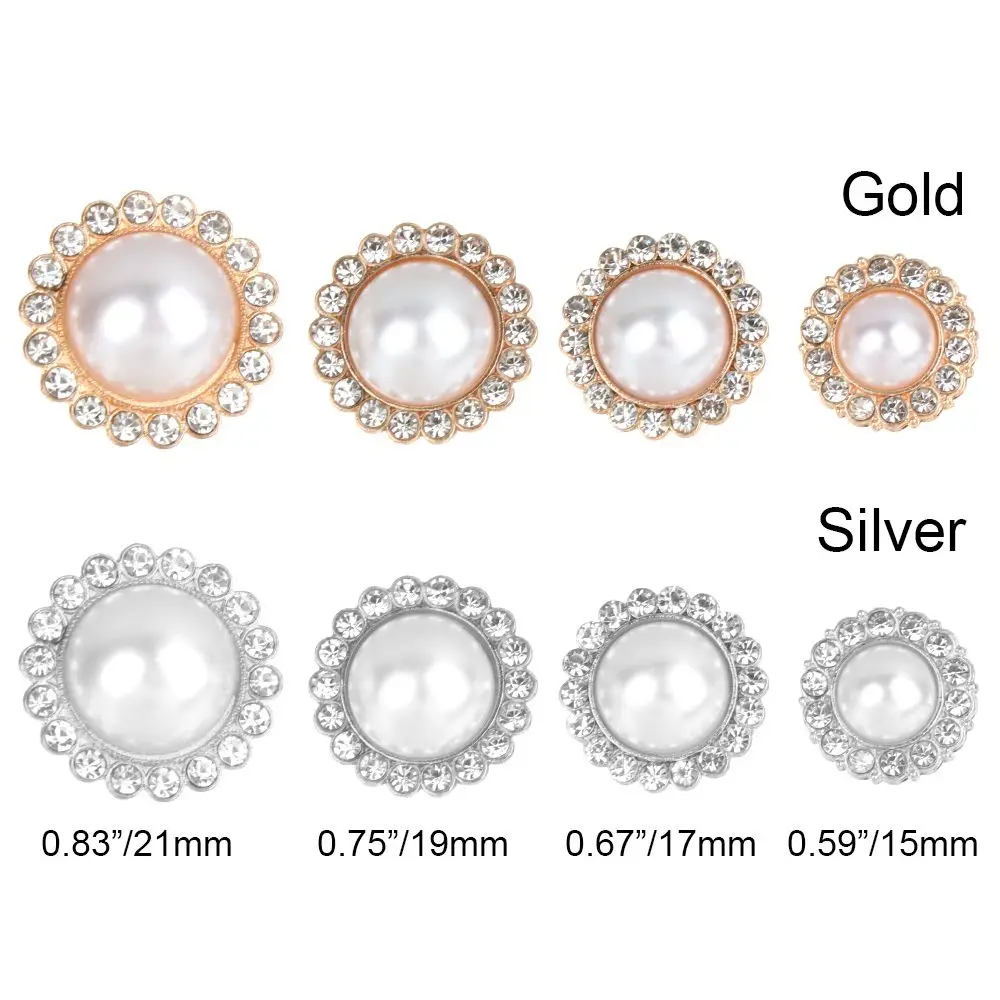 Brilhante Rhinestone Botões para DIY Costura, Acessórios de vestuário, Camisa Botões, Pérola Botões Vestuário, 10Pcs