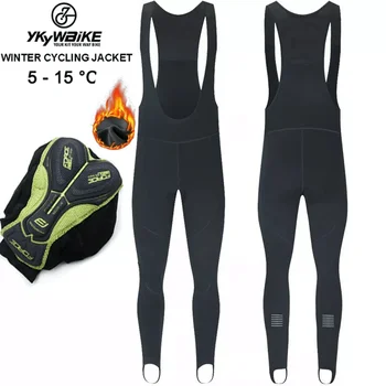 YKYWBIKE Cycling Bib Pants Winter Thermal Mountain Bike Long Trousers Breathable Bicycle Tights 3D Gel Pad Shorts Keep Warm