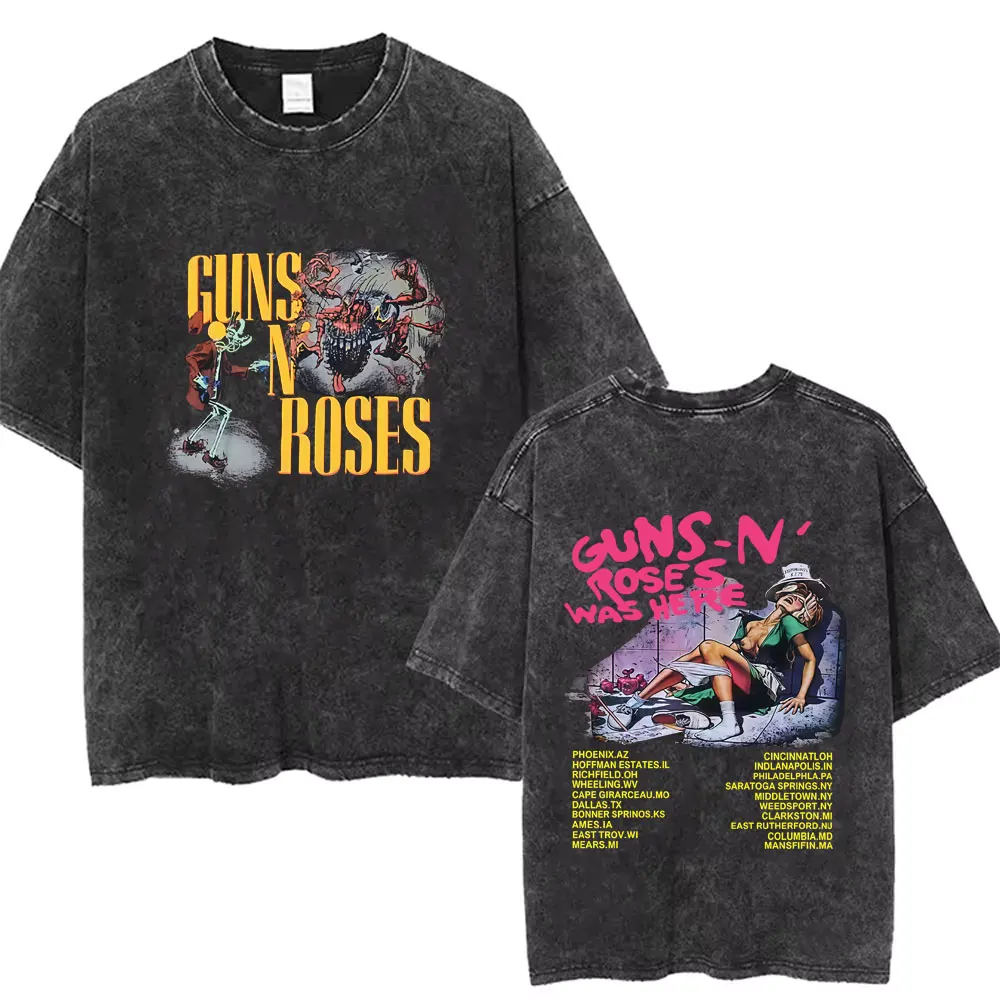 

Gun N Rose Rock Band Wasehd T-shirt Classic Here 1980 Tour Vintage T Shirts Men Women Clothing Fashion Hip Hop Tshirt Streetwear