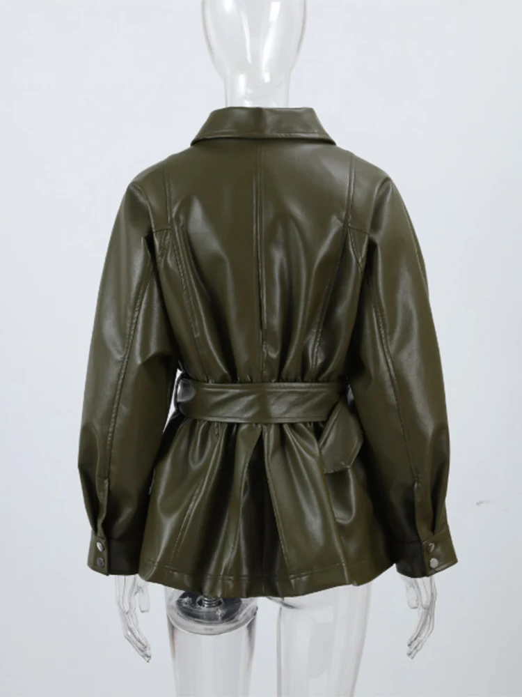 Trendix-Chaqueta de piel sintética para mujer, ropa de abrigo informal de manga larga con solapa, moda urbana, cárdigan de PU Vintage para fiesta, invierno