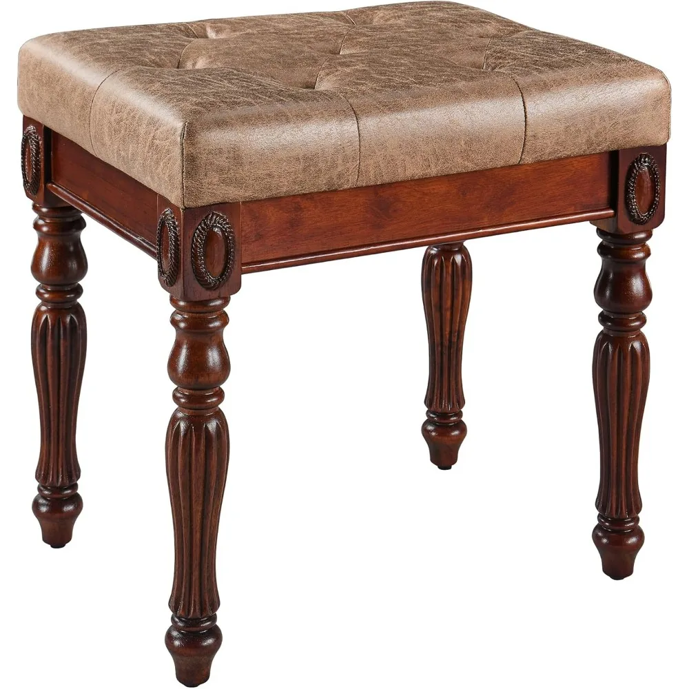 

Vanity Stool Bench Ottoman Stool, Traditional Victorian Style Piano Bench Chair, Upholstered Button Tufted Solid Wood