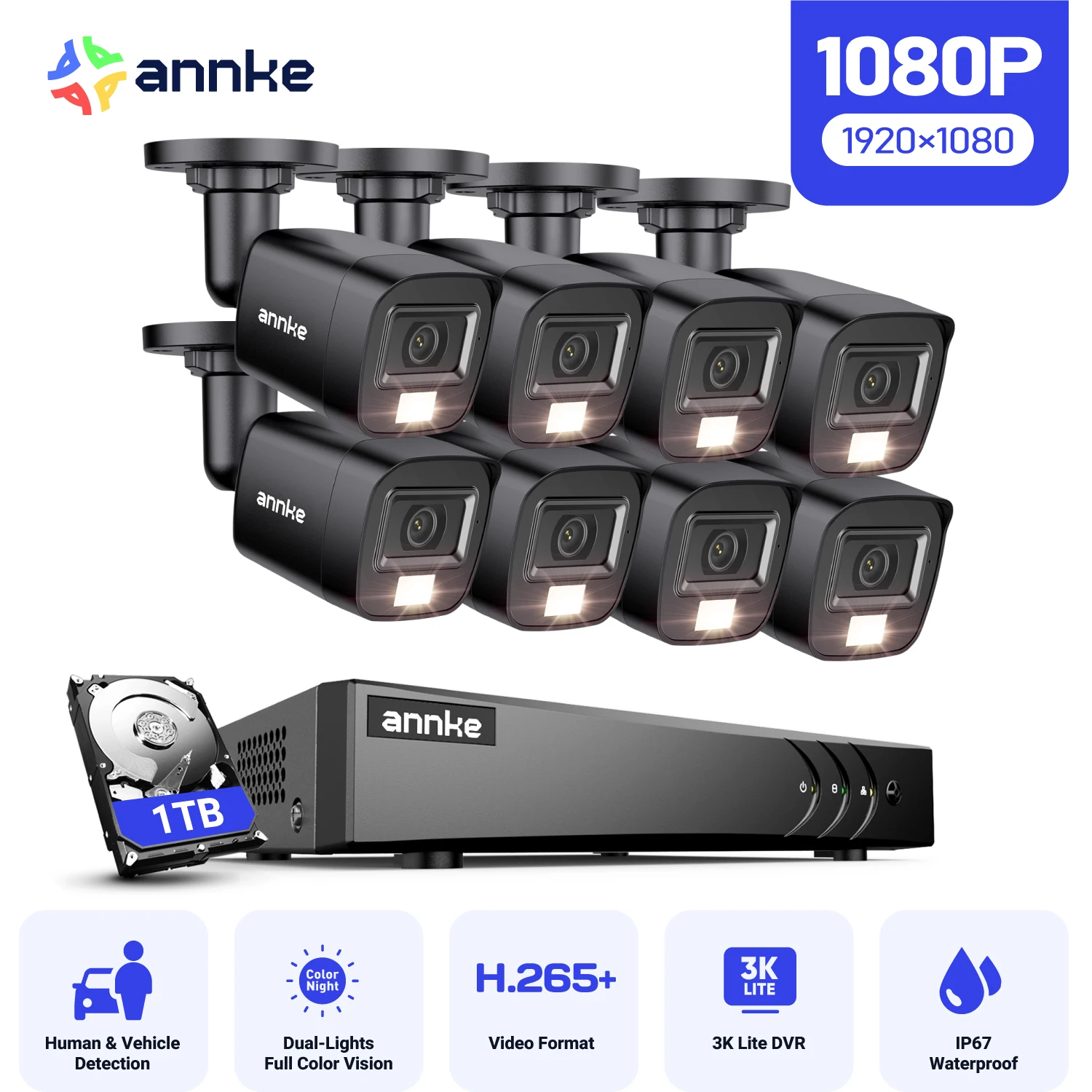 

ANNKE 3K Lite Security Camera Surveillance System Outdoor 8CH H.265+ 5in1 DVR 2MP IP66 Home CCTV Cameras Smart Playback