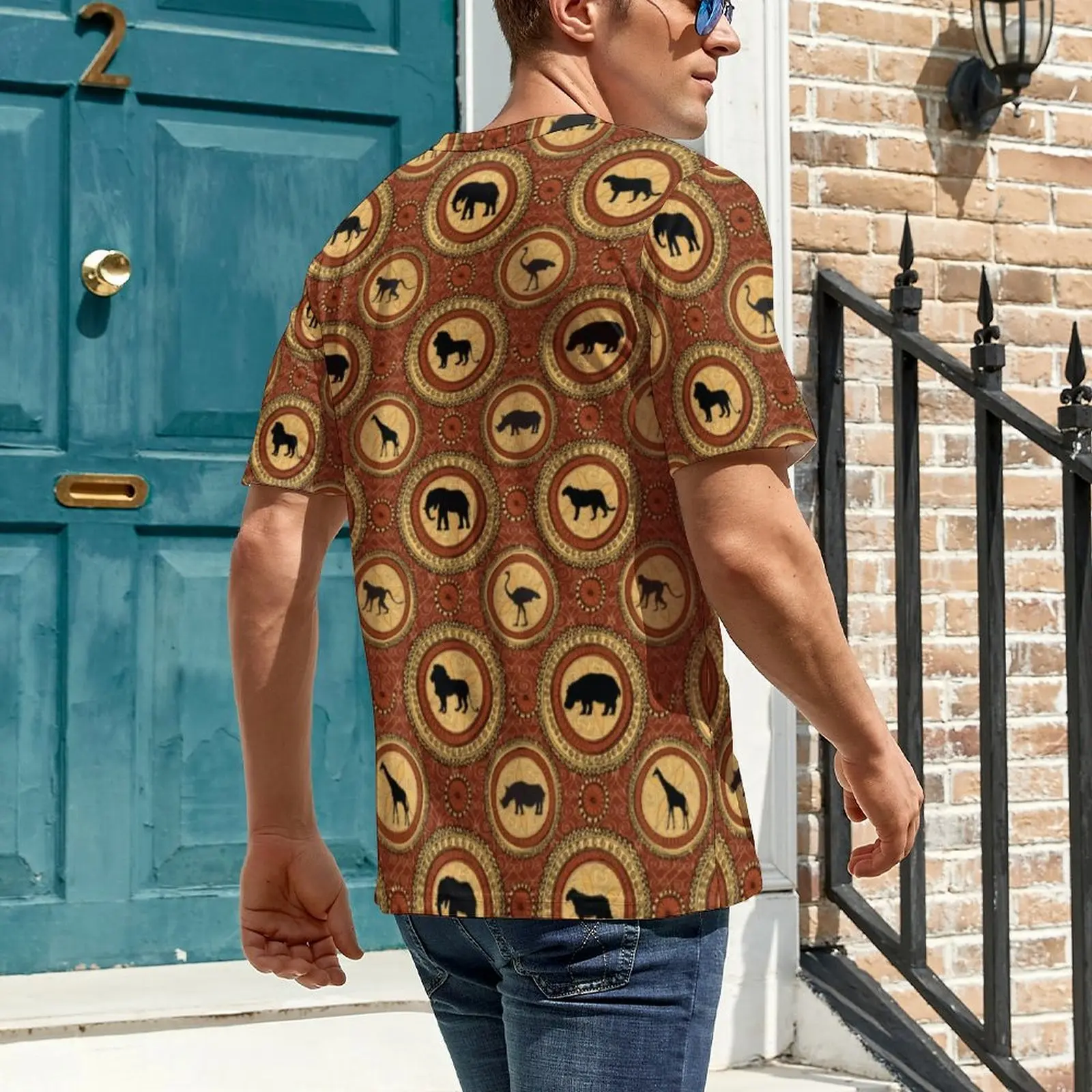 Oversized T Shirt Summer African Animals T Shirts Vintage Print Casual Round Neck Tshirt Men Retro Printed Tees