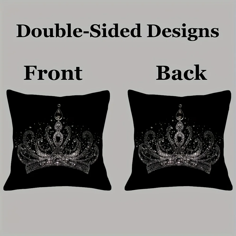 Double Sided Royal Crown Silhouette Pattern Decorative Throw Pillow Case Elegant Theme Art Zip Cushion Cover for Sofa Home