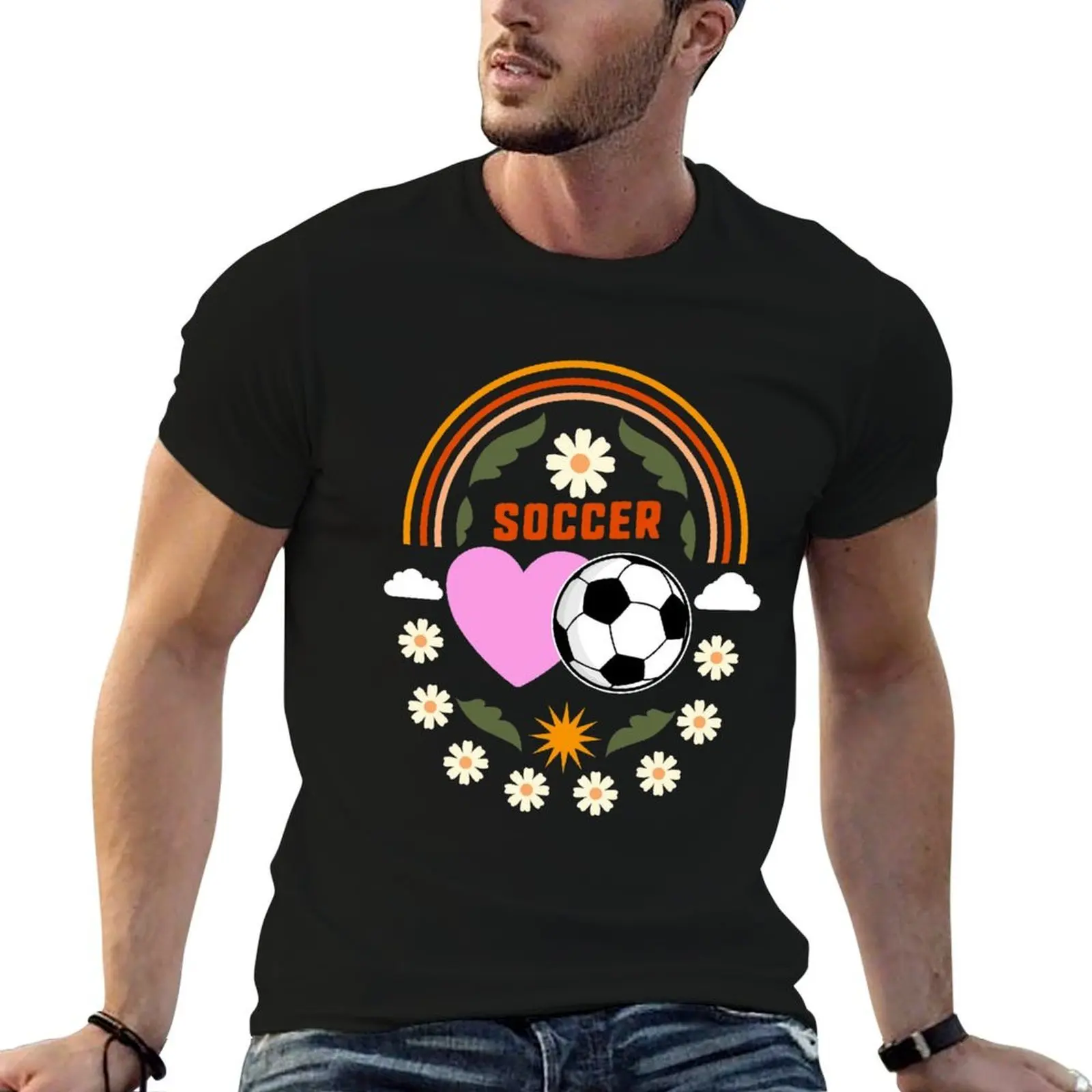 Soccer Shirt, Love Heart Soccer Tee, Soccer Gift Idea, Girls Tee, Lover Fan, Women Sports Wear Rainbow T-Shirt