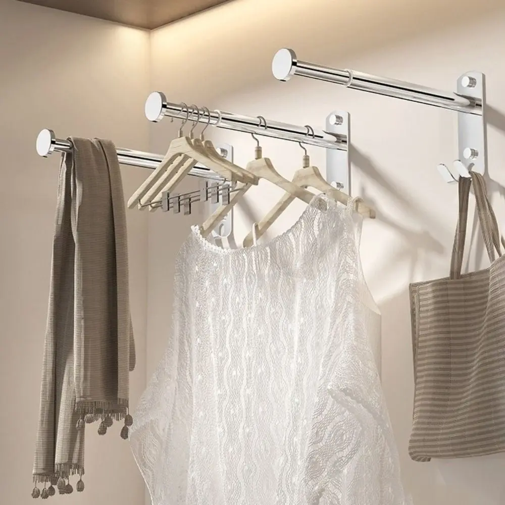 

2Pcs Stainless Steel Clothes Hanger Storage Rack Wall-mounted Foldable Clothes Drying Hanger Space Saving Waterproof