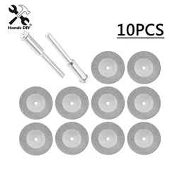 10Pcs 30mm Dremel Accessories Stone Jade Glass Diamond Dremel Cutting Disc Fit Rotary Tool Dremel Drills Tool with 2Pcs Rod