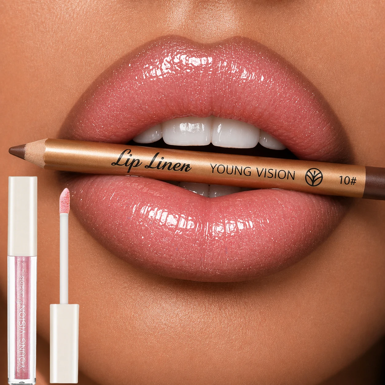 2-Piece Lip Kit: Shimmer Lip Gloss & Lip Liner – Hydrating, Glossy, Radiant Shine Lip Gloss