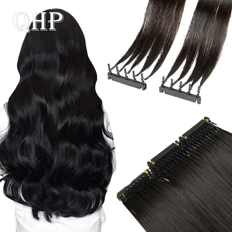 

Natural Straight 6D Virgin Human Hair Extensions Handmade Seamless Loop Micro Ring Hair Extensions 10-30inch 1 Row 5pc 50g/set