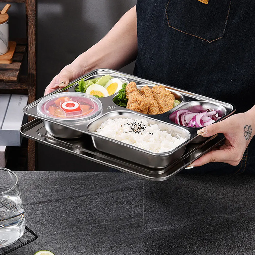 

Stainless Steel Divided Plate 5 Grids Food Tray Silver Safe Material Craftsmanship Students Banquets