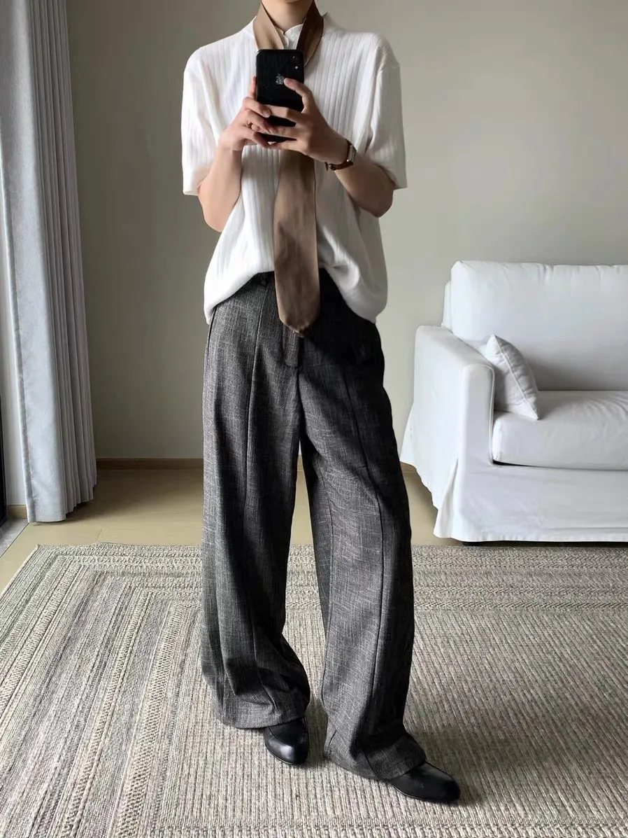 

Retro Bamboo Knot Pattern Waistcoat Trousers Men's Casual Straight Leg ape Binding Woolen Autumn Winter Cleanfit Pants