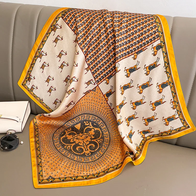 Bufanda cuadrada de seda con estampado de caballo para mujer, bandana de satén suave, pañuelo para el cuello, Hijab de oficina, regalo, 70x70cm