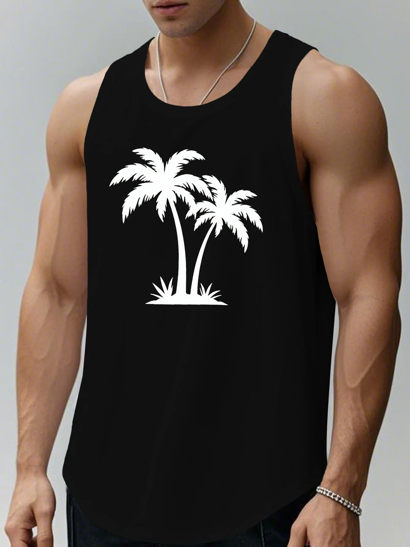 

Beach white palm tree tropical style plus-size men's vest