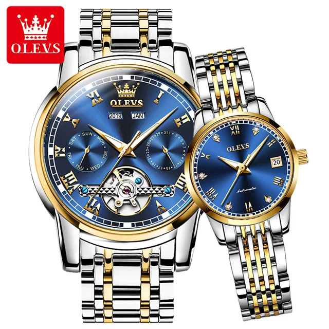 100 % Original OLEVS automatische mechanische Paar-Armbanduhren für Damen und Herren, wasserdichte Uhren, Uhrenset für Sie oder Ihn 8