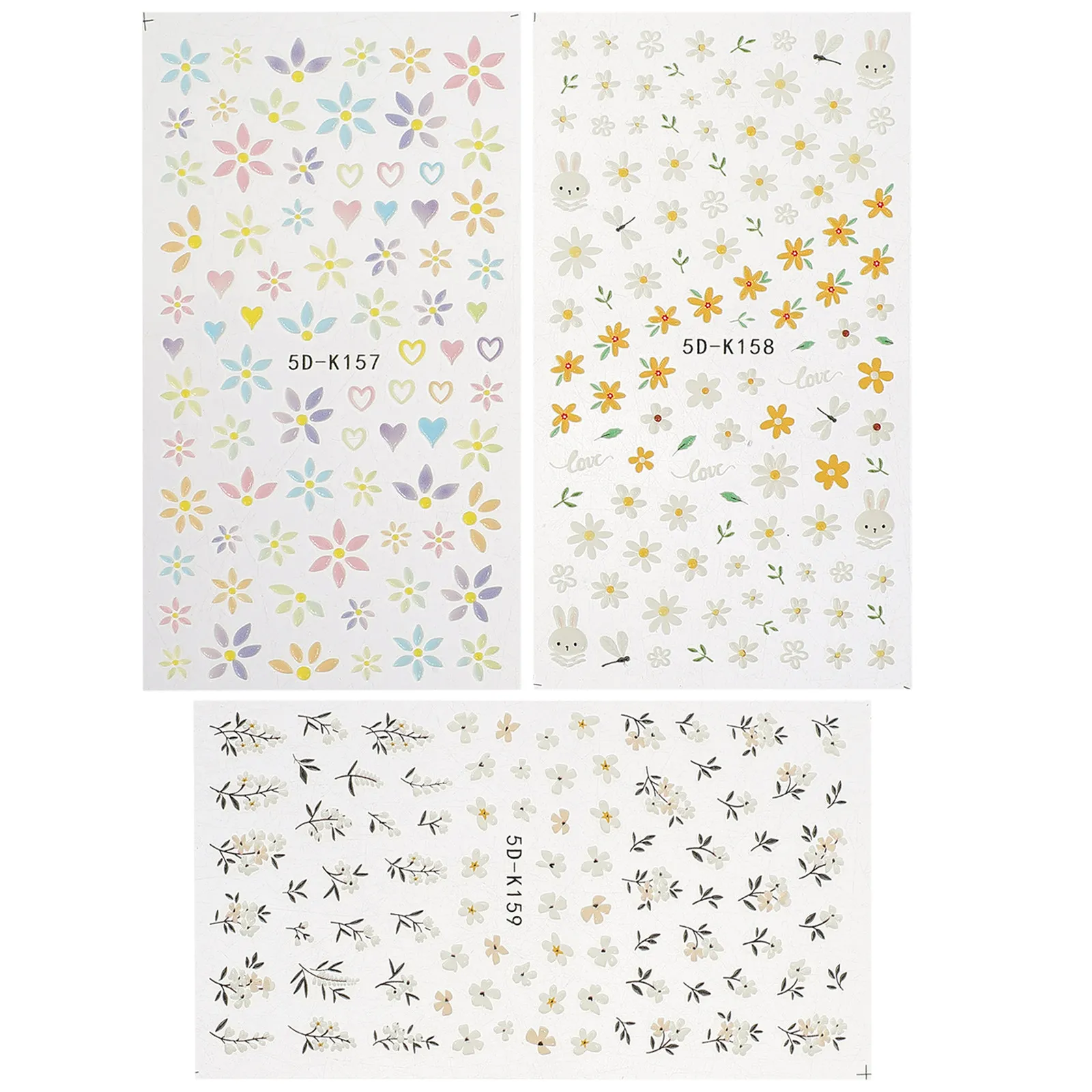 

3 Pcs Embossed Flowers Nail Stickers Embossing Manicure Art Design Decoration Accessories Fingernail