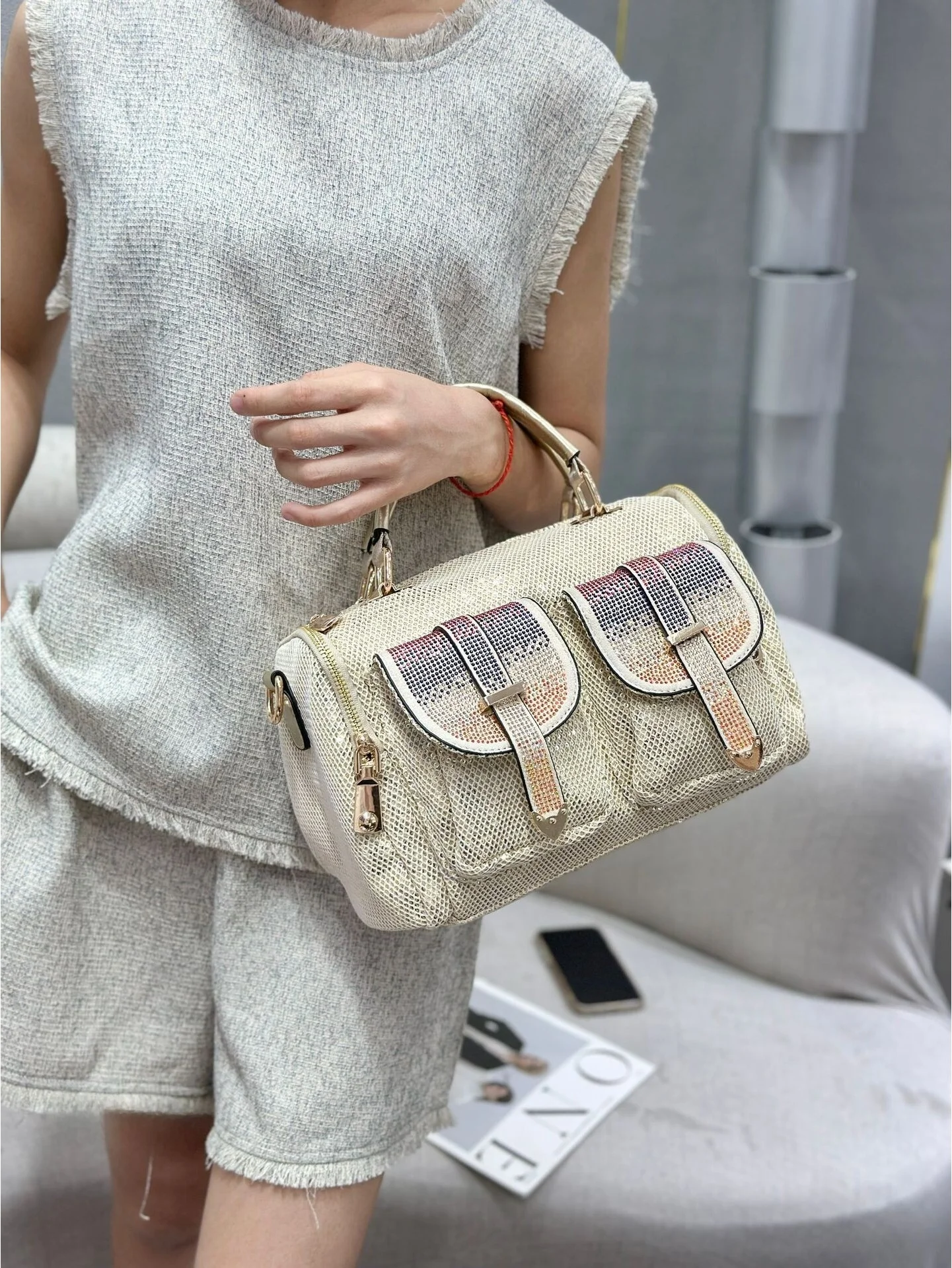 New 2026 Women's Large Capacity Sequin Crossbody Bag Casual Shoulder Bag Handbag Fashion Trend Handbag Polyester Cotton 